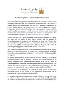 Communiqué du Rapporteur Général du Conseil de la concurrence