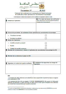 Payment form for the fee in exchange for the study of the notification file of an economic concentration operation.